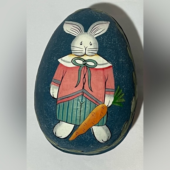 Source Unknown Other - Vintage Paper Mache Hand Painted Bunny Rabbit Easter Egg Gift Box